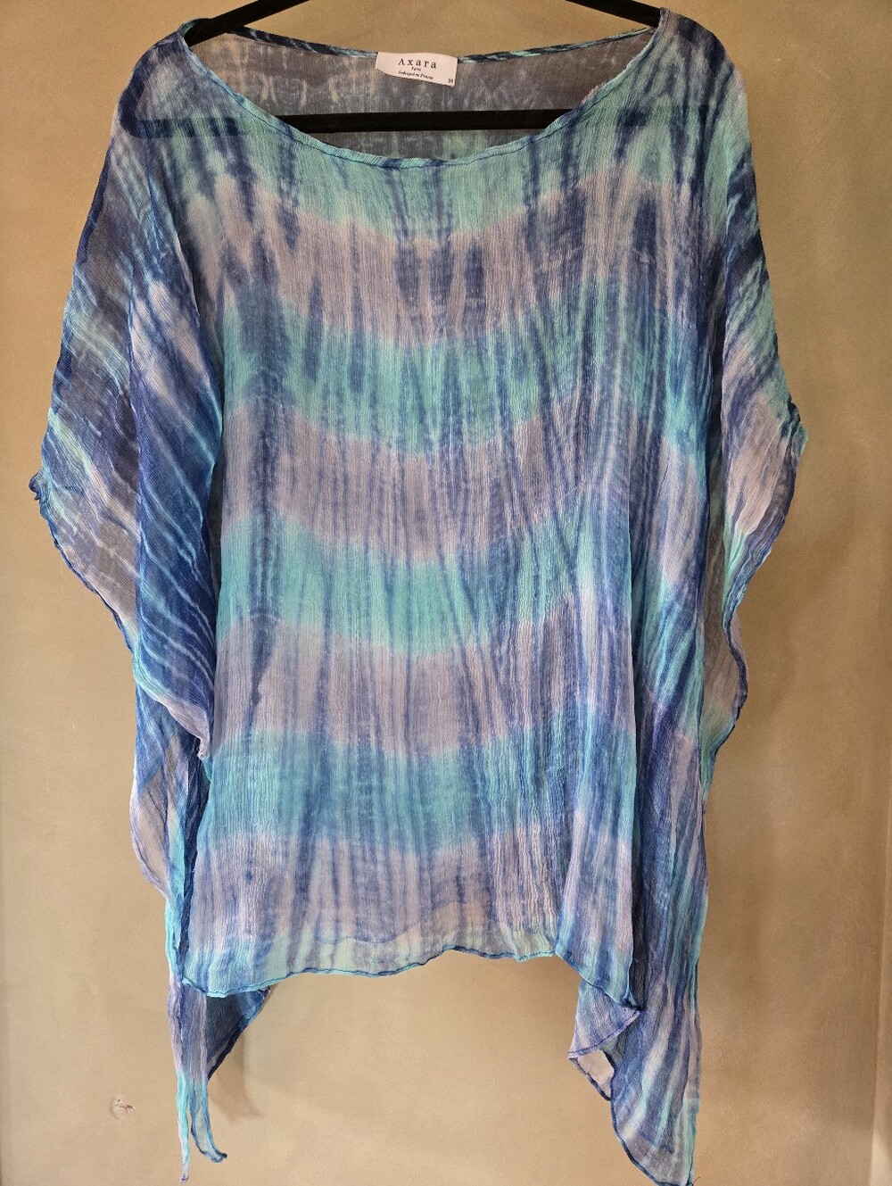 Axara Paris (175$) | Sheer Tie-Dye Batwing Tunic Top Blue Turquoise, Size 38 - Picture 2 of 8